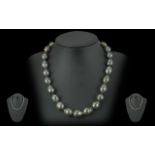 Tietzian Heritier Tahiti-ZP Pearl Necklace, Tahitian silver grey pearl necklace, 25 cultured