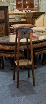 Early 20th Century Oak Jardiniere Stand, square top and legs, platform stretcher, height 32'', table