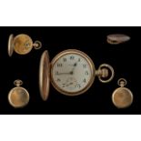 American Watch Co Waltham Traveller 10ct Gold Plated Stem Winding Open Faced Pocket Watch, Made of 2