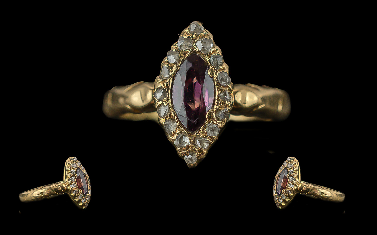 Late Victorian Period 1837-1901 Exquisite Ladies 18ct Gold Amethyst and diamond Set Dress Ring -