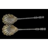 Edwardian Period 1901 - 1910 Fine Quality Pair of Sterling Silver Preserve Spoons with Figural