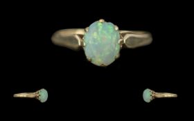 Ladies Attractive 9ct Gold Single Stone Opal Set Ring - Full Hallmark To Interior Of Shank. The Opal