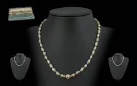Ladies - Attractive 9ct Gold and pearl Set Necklace, Clasp Marked 9ct. Good Quality Cultured
