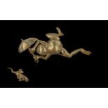 Vintage 9ct Gold Novelty Figural Brooch - In The Form Of A Dancing Frog Holding An Open Umbrella Set