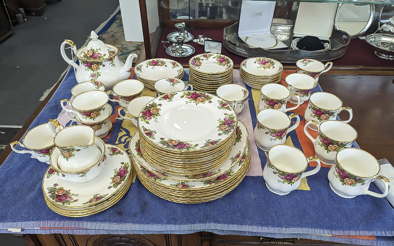 Royal Albert 'Old Country Roses' Tea/Dinner Service, comprising tea pot, milk jug, sugar bowl, ten