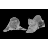 Lalique - Signed Pair of Frosted Glass Cat Figures ( 2 ) Signed to Bases ' Lalique ' Both Figures