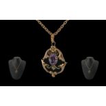 Edwardian Period 1901 - 1910 Ladies Amethyst Set Pendant,