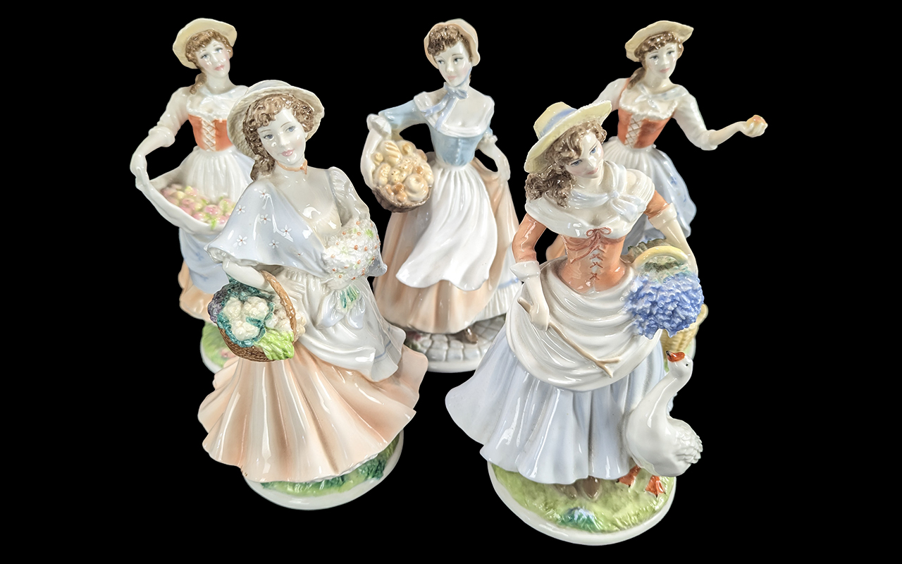 Four Royal Worcester Figures, comprising 'Baker's Wife' limited edition, two limited edition '