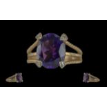 Ladies - Pleasing 9ct Gold Amethyst and Diamond Set Ring. Full Hallmark to Interior of Shank. The