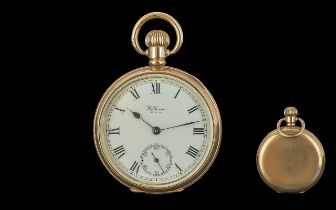 American Watch Co Waltham Keyless Open Faced Pocket Watch, Guaranteed to be of Two Plates of Gold