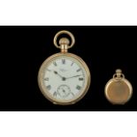 American Watch Co Waltham Keyless Open Faced Pocket Watch, Guaranteed to be of Two Plates of Gold