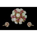 Ladies 14ct Gold Opal and Garnet Set Cluster Ring. Marked 14ct to Shank. The Well Matched Opals of