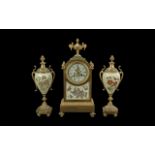 French 19th Century - Impressive 8 Day Gilt Bronze Clock Garniture Set, Striking on a Gong, Marked A