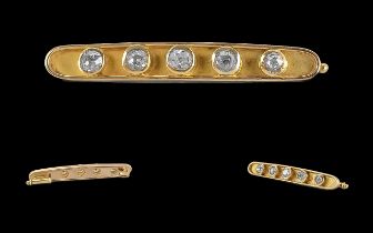 Antique Period Attractive 9ct Gold Diamond Set Brooch marked 375 - 9ct. The five pave set diamonds