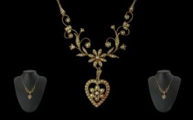 Victorian Period 1837 - 1901 15ct Gold Seed Pearl Set Necklace, Exquisite Design. Well Matched