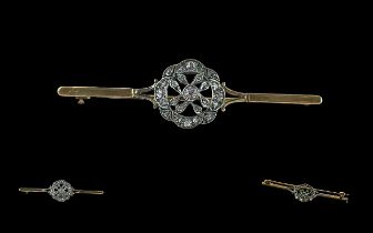 Early Victorian Period Ladies 12ct Gold Diamond Set Brooch. Not Marked but Tests Gold. Old Cut
