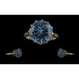 Ladies - Attractive 9ct Gold Single Stone Blue Topaz Set Ring. The Large Blue Faceted Topaz of