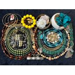 Collection of Costume Jewellery, comprising beads, bangles, crystal necklaces, brooches,