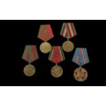 Collection of Five Russian Medals, with ribbons.