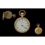 Gold Plated Open Faced Waltham Pocket Watch, white porcelain dial with Roman numerals, movement