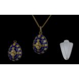 FA - Cadoro Signed 14ct Gold and Blue Enamel Egg Shaped Pendant of Exquisite Form and Quality.