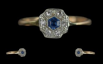 Antique Period - Exquisite 18ct Gold Sapphire and Diamond Set Ring, Pleasing Form, Marked 18ct to