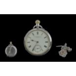 J.B.Dent & Sons London Key-wind Sterling Silver Open Faced Pocket Watch with Attached Sterling