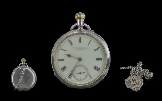 J.B.Dent & Sons London Key-wind Sterling Silver Open Faced Pocket Watch with Attached Sterling