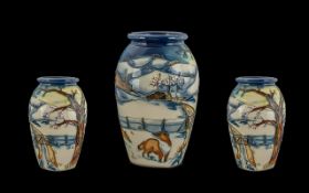 Moorcroft Modern Tube lined Small Vase. Marks to Bas. Wood side Farm Design. Designer Anji