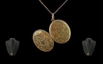 Edwardian Period 1901 - 1910 15ct Gold Double Hinged Locket Attached to 9ct Gold Chain.