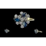 14ct Gold Pleasing Quality Sapphire And Diamond Set Cluster Ring - The White Faceted Diamonds With 3