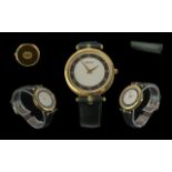 Gucci - Ladies or Gents Gold Plated and Black Enamel Quartz Wrist Watch. Diameter of Dial 35mm, With