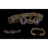 Antique Period Ladies 9ct Gold Bracelet Set with 3 Large Faceted Amethysts of Good Colour / Clarity.