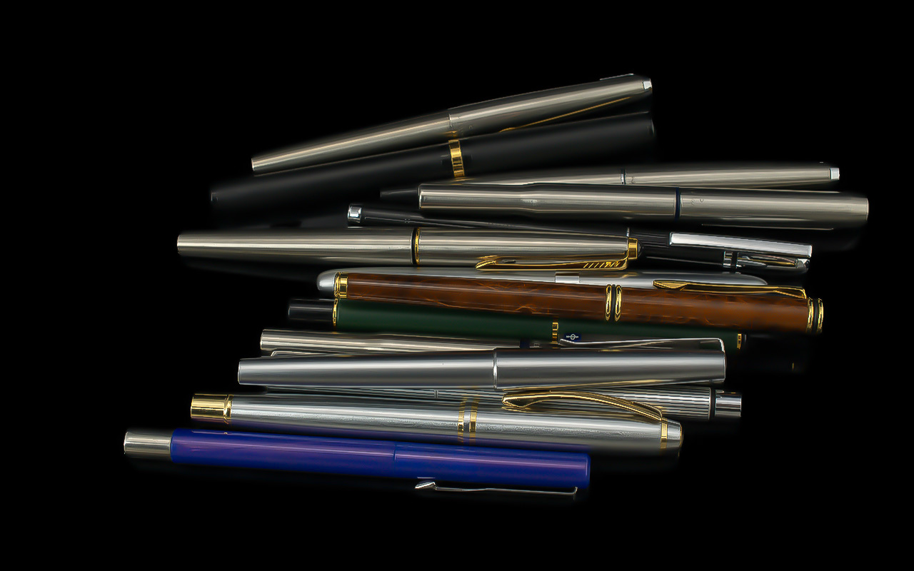 A Vintage Collection of Fountain Pens ( 16 ) In Total. Various Makers, Includes Yves St Laurent,