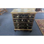 Oriental Style Chinoiserie Decorated Chest of Drawers, black lacquer with gilt highlights with