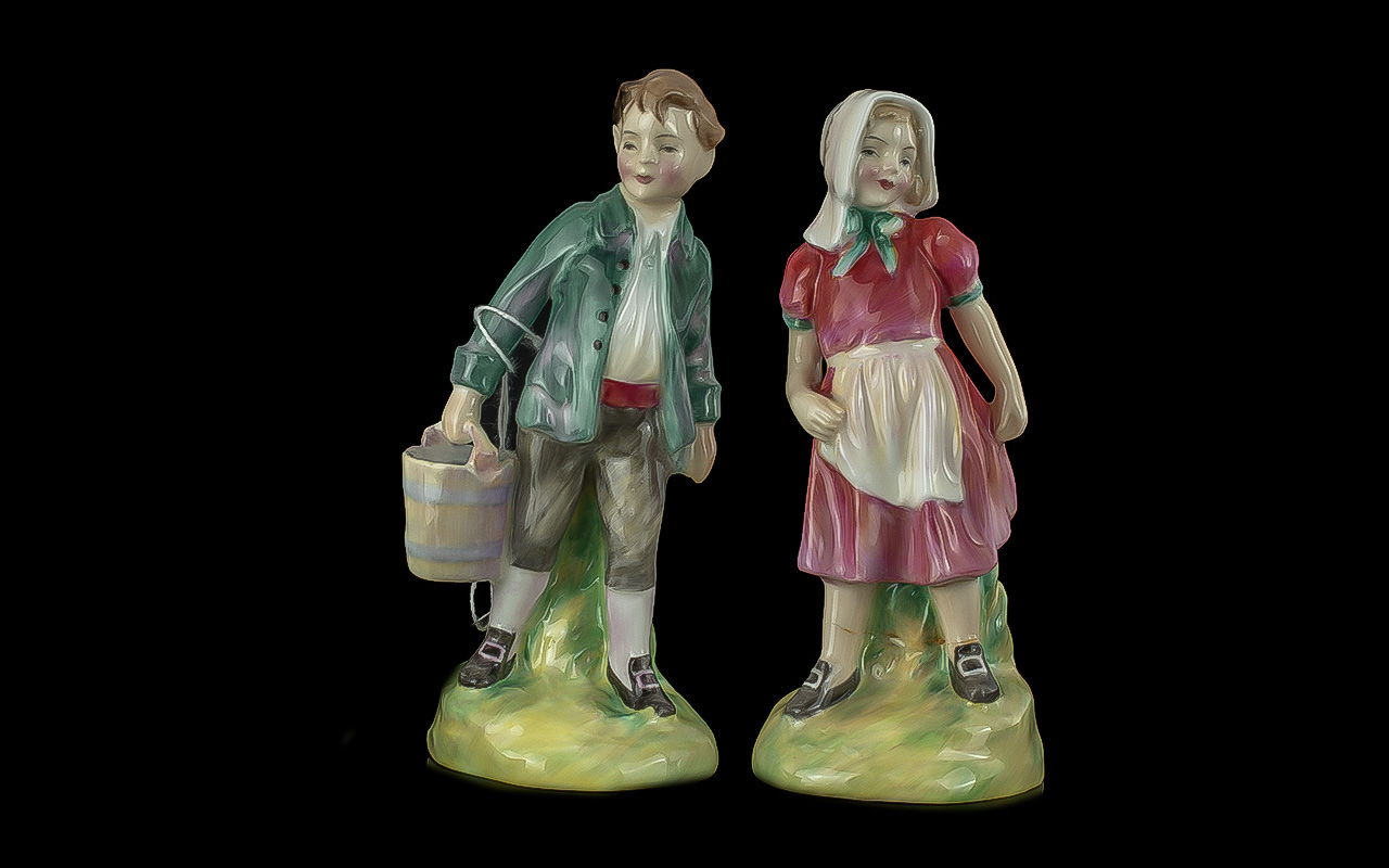 Royal Doulton Pair of Hand Painted FIgures 'Jack and Jill', model nos. HN2060 and HN2061, issued