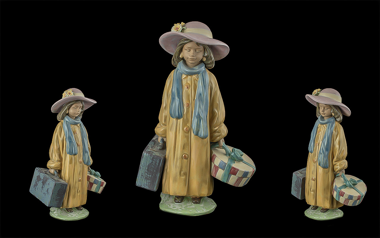 Lladro Gres Hand Painted Figure ' Ready to Go Girl ' Model No 12388. Designer Antonio Ramos.