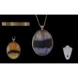 An Excellent Quality / Impressive and Large 9ct Gold Double Sided Blue John Set Pendant of