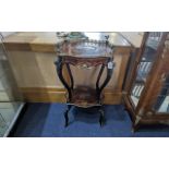 Antique French Shaped Walnut Side Table, gallery top with four bird finials, central painted
