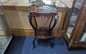 Antique French Shaped Walnut Side Table, gallery top with four bird finials, central painted