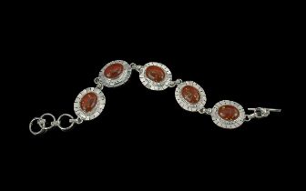 Silver Bracelet Set with Five Amber Stones, marked 925.