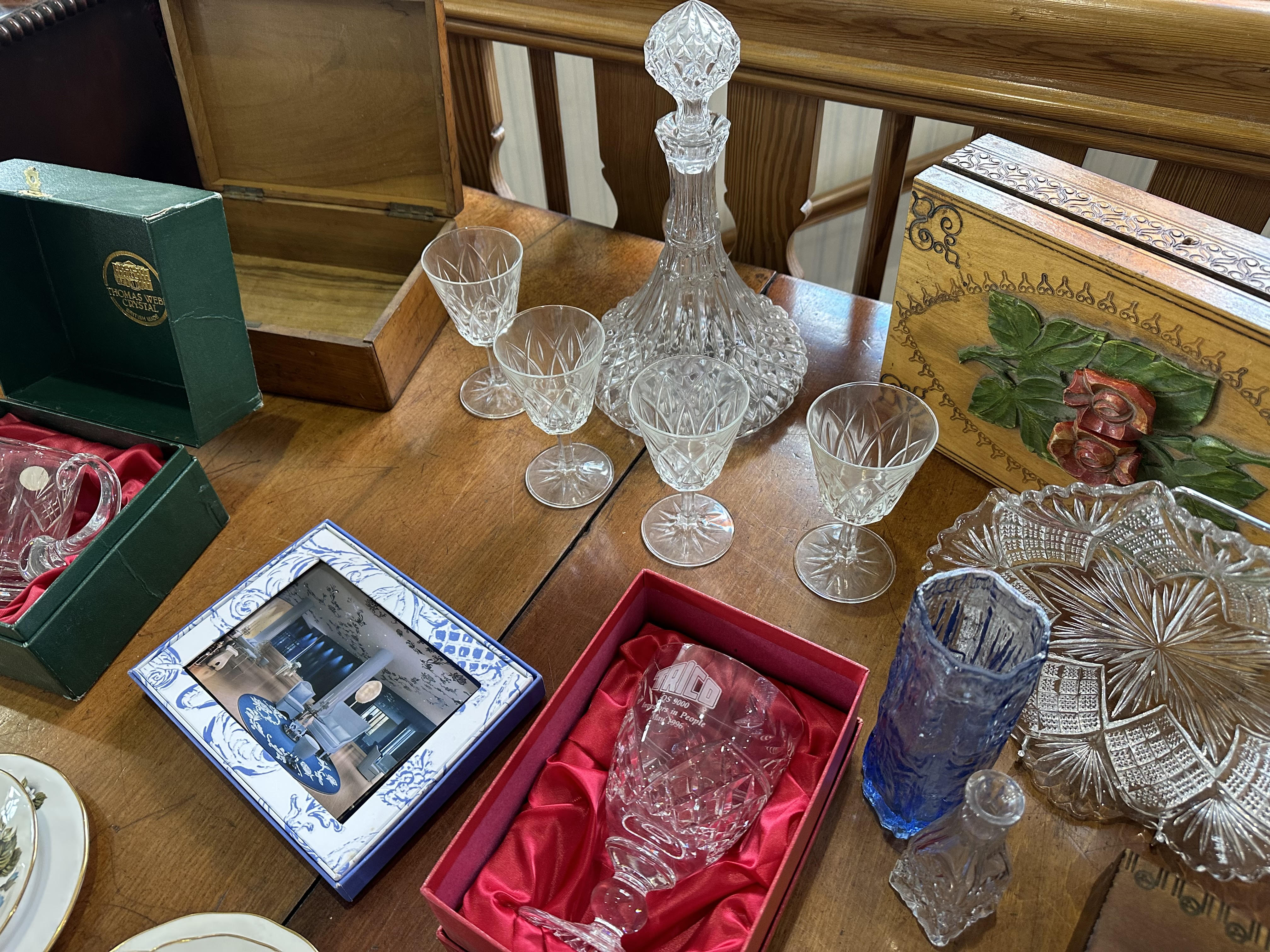 Box of Miscellaneous to include hinged wooden boxes, pottery, glassware, Thomas Webb crystal, - Image 2 of 2