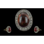 Antique Period - Fine Quality 18ct Gold Diamond and Garnet Cluster Ring. Marked 18ct to Interior
