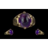 14ct Gold Quality Single Stone Amethyst Set Ring - Marked 585 To Interior Of Shank. The Cabochon Cut