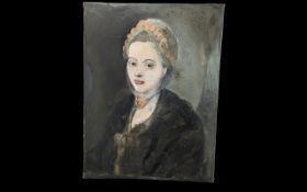 Unframed French Oil on Board Portrait 24 by 17.5 inches.