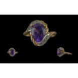 Ladies - Attractive 9ct Gold Amethyst and Diamond Set Ring. Full Hallmark to Interior of Shank.