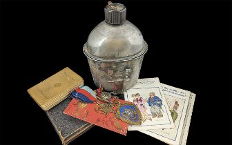 Military US Water Flask marked Swanson 1945, together with a Military Star medal, a Temperance medal