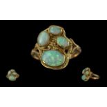 Antique Period Ladies Attractive 18ct Gold Opal Set Ring of Pleasing Design / Form. Marked 18ct to