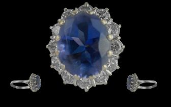 18ct Gold Pleasing Quality Ladies Blue Sapphire and Diamond Set Cluster Ring. Full Hallmark to