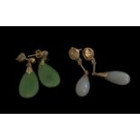 Pair of 14ct Gold Lilac Jade Drop Earrings. For pierced ears, approx. drop 1.75''. Together with a